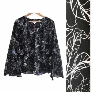 Parker Black White Floral Print Flowy Ruffle Blouse Top Medium